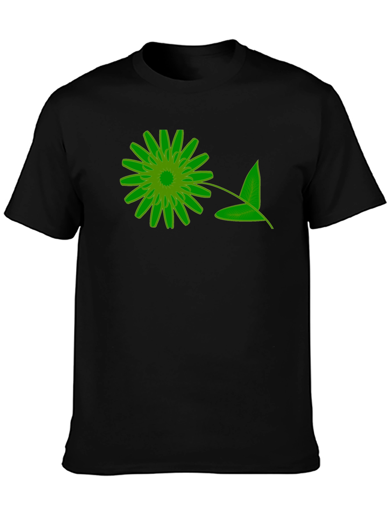 Green Floral Graphic Black T-Shirt