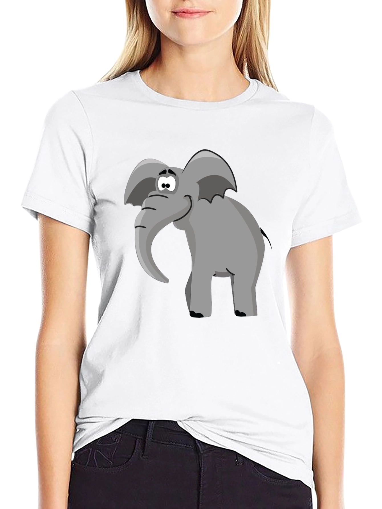 Cartoon Elephant Graphic Tee - Black T-Shirt