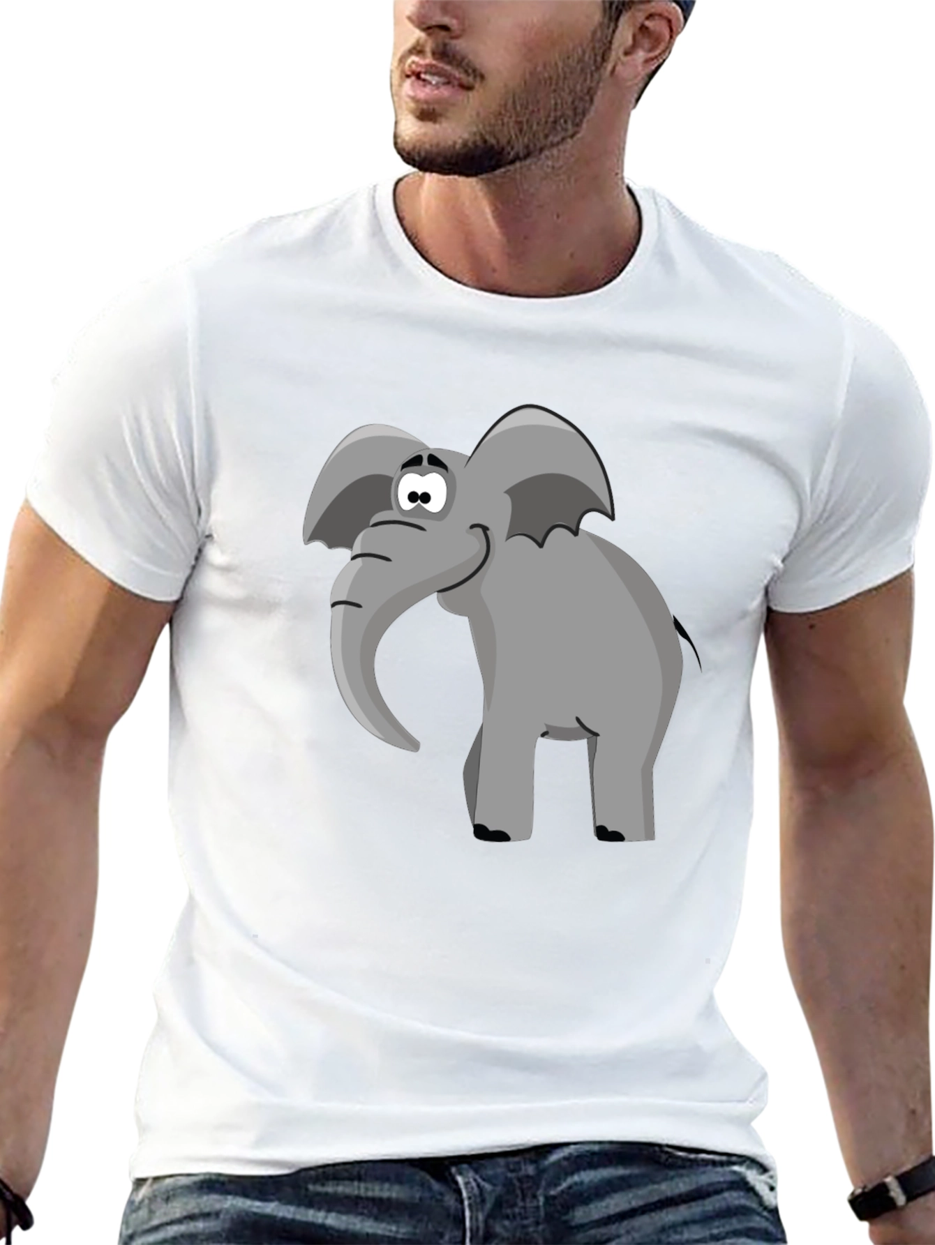 Cartoon Elephant Graphic Tee - Black T-Shirt