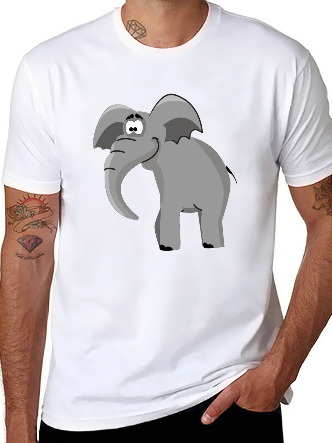 Cartoon Elephant Graphic Tee - Black T-Shirt