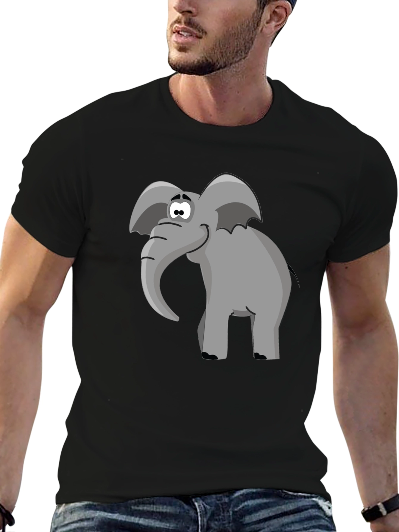 Cartoon Elephant Graphic Tee - Black T-Shirt