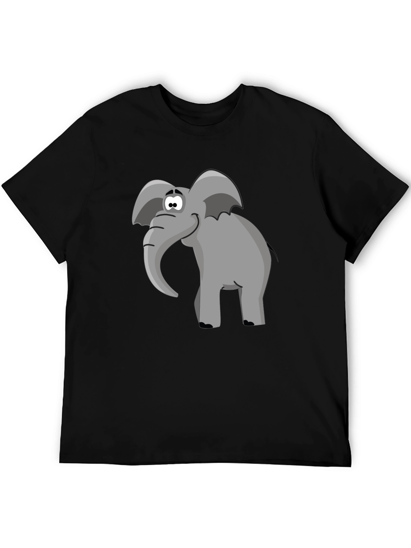 Cartoon Elephant Graphic Tee - Black T-Shirt