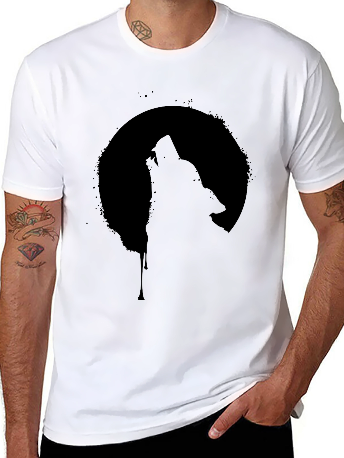 Wolf Howling at Moon Graphic Tee - Black