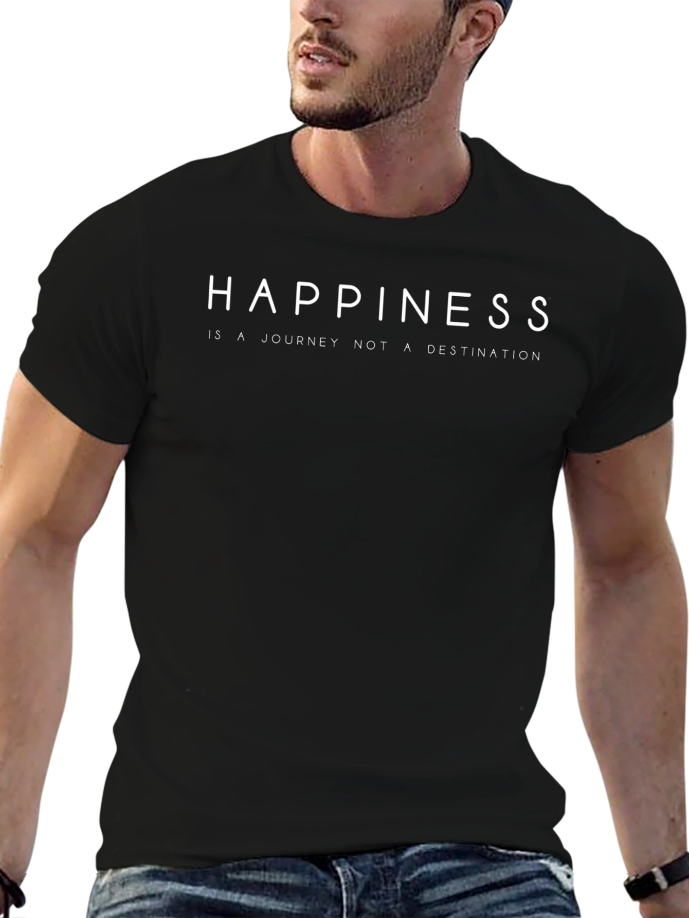 Happiness Journey Tee - Motivational Black T-Shirt