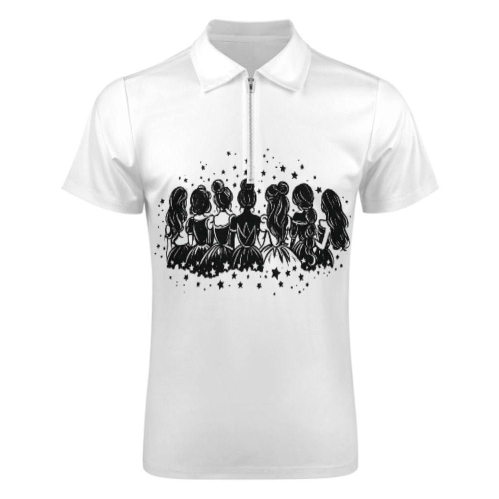 Princess Best Friends Graphic Polo Shirt – Magical Fairytale Inspired Quarter Zip Casual Tee(z770)