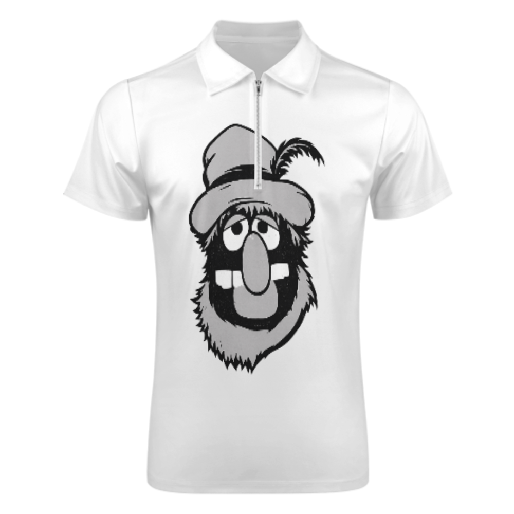 Vintage Cartoon Character Graphic Polo Shirt – Retro Funny Mascot Quarter Zip Casual Streetwear Tee(z768)