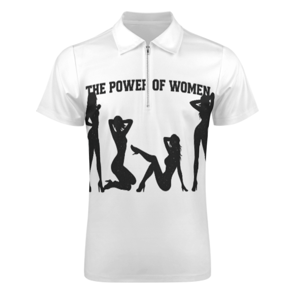 The Power of Women Graphic Polo Shirt for Men – Bold Feminine Silhouette Print Quarter Zip Casual Streetwear Tee(z763)