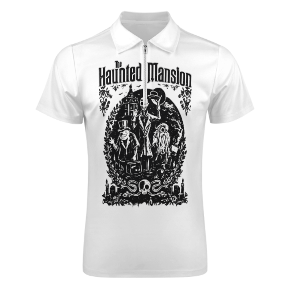 The Haunted Mansion Gothic Graphic Polo Shirt – Spooky Vintage Horror Quarter Zip Streetwear Tee(z766)