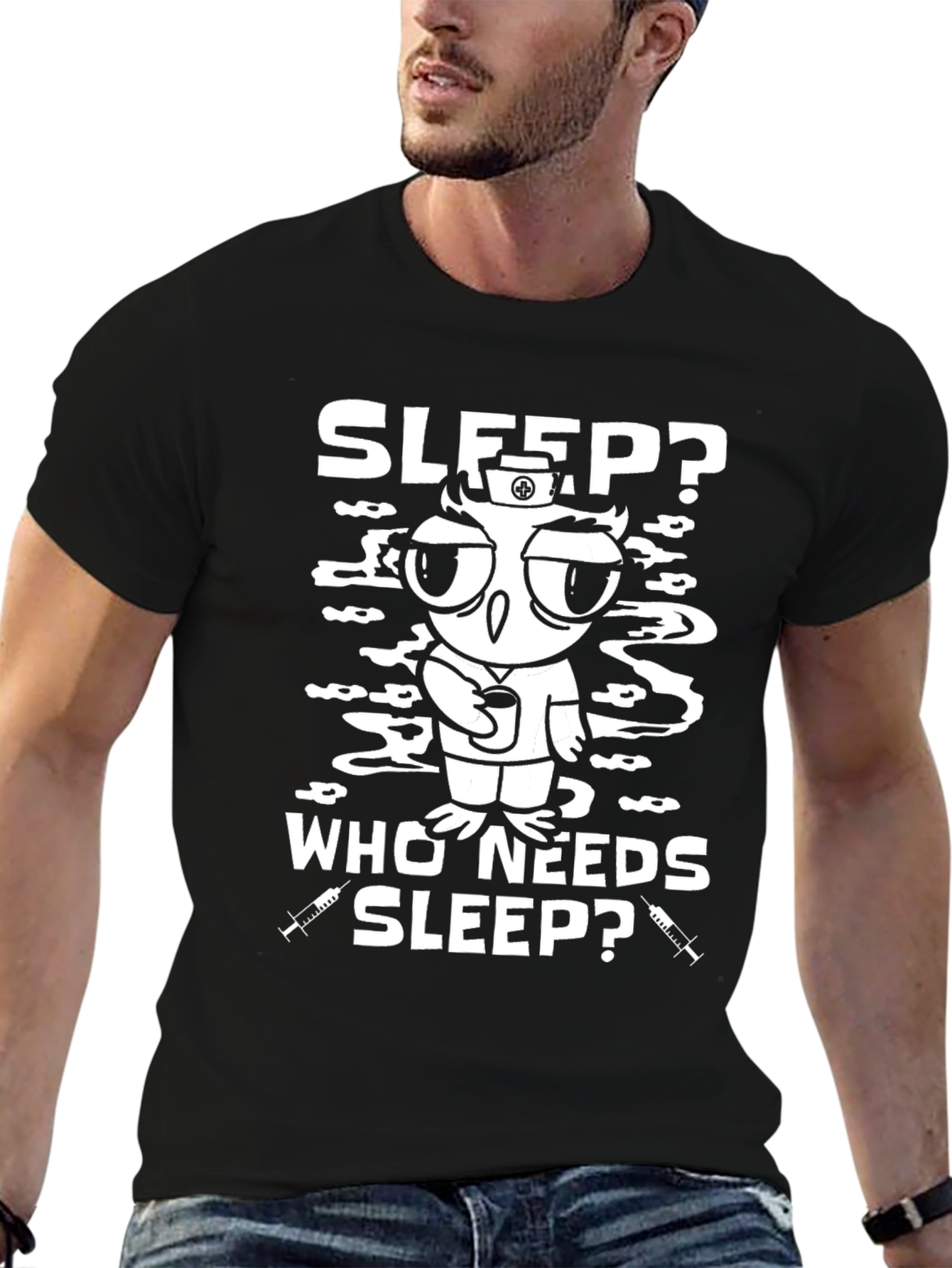 Sleep? Who Needs Sleep? Black Graphic Tee