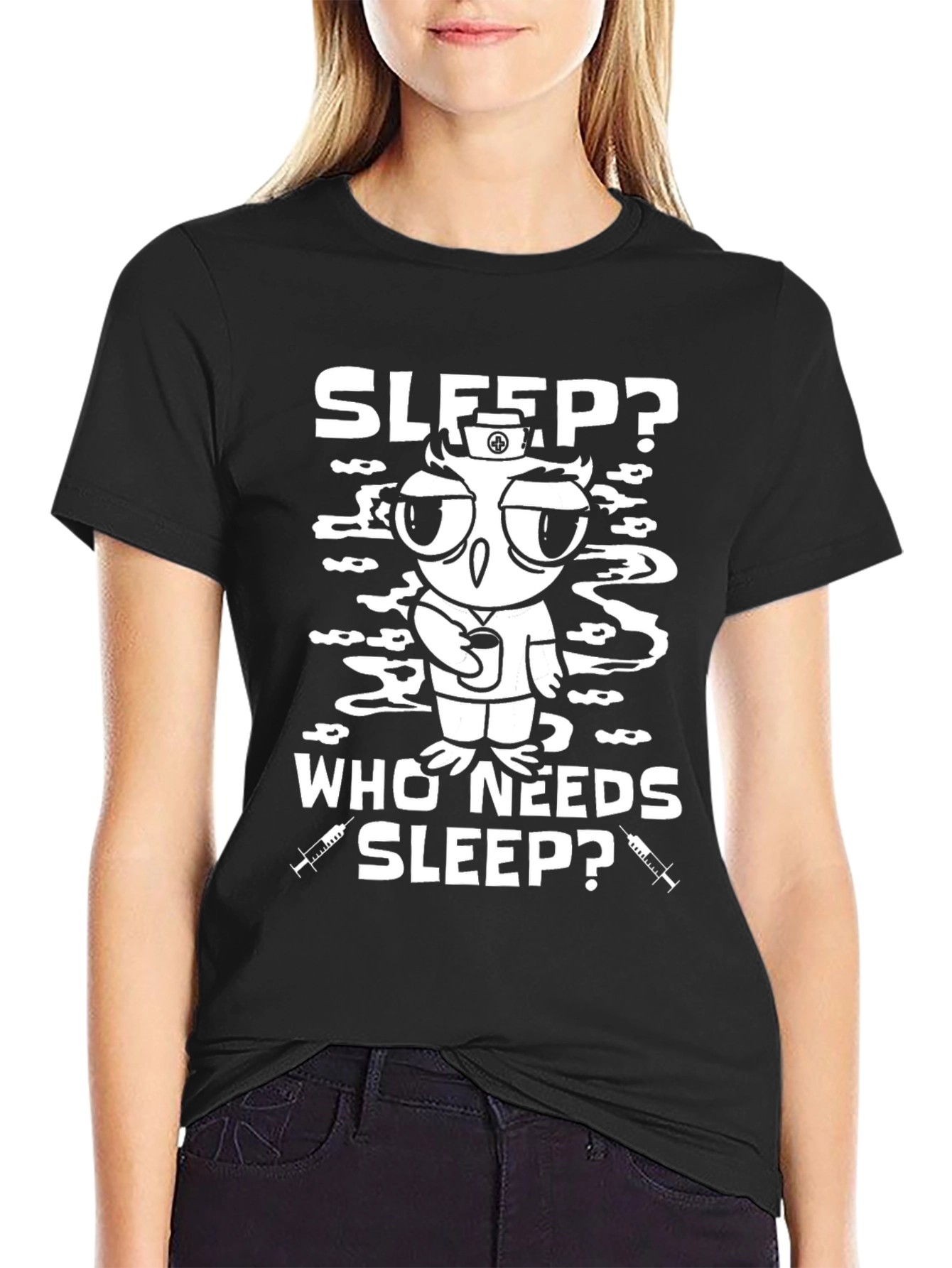 Sleep? Who Needs Sleep? Black Graphic Tee