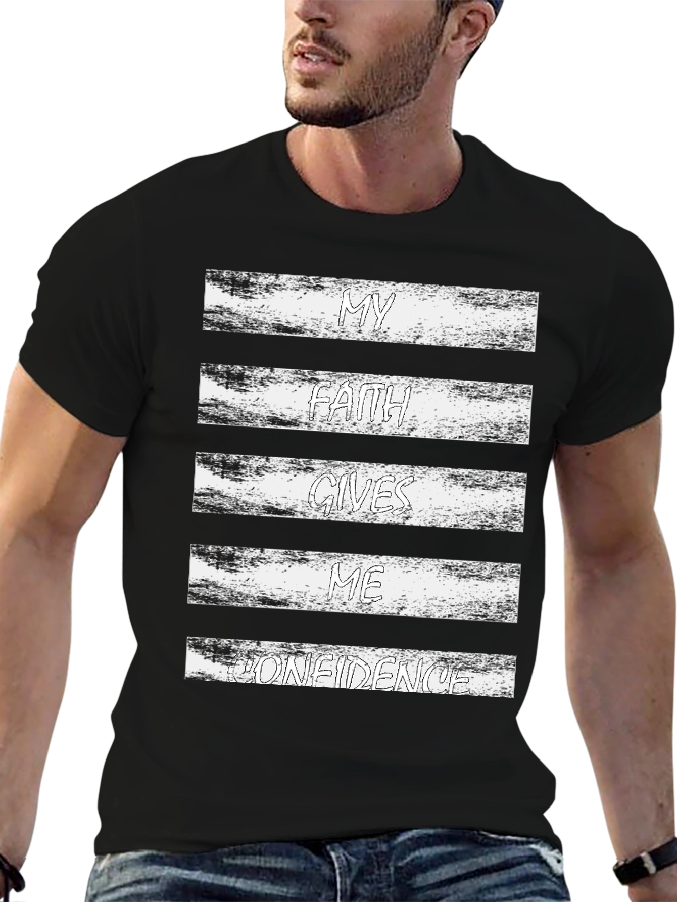 Faith Gives Confidence Black Graphic T-Shirt