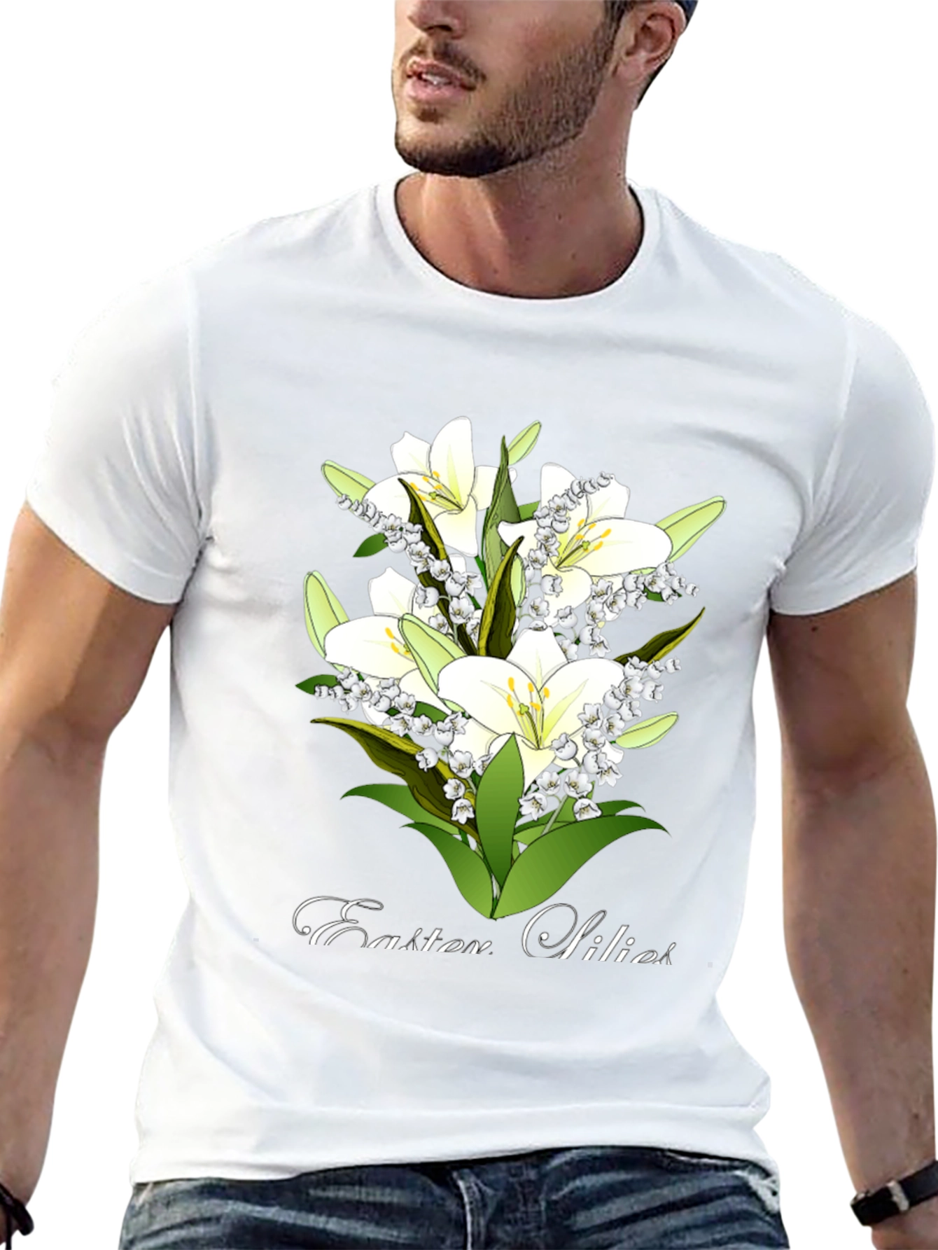 Easter Lilies Graphic Tee - Black Cotton T-Shirt