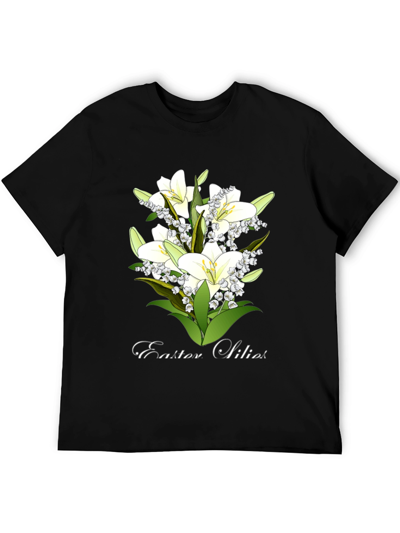 Easter Lilies Graphic Tee - Black Cotton T-Shirt