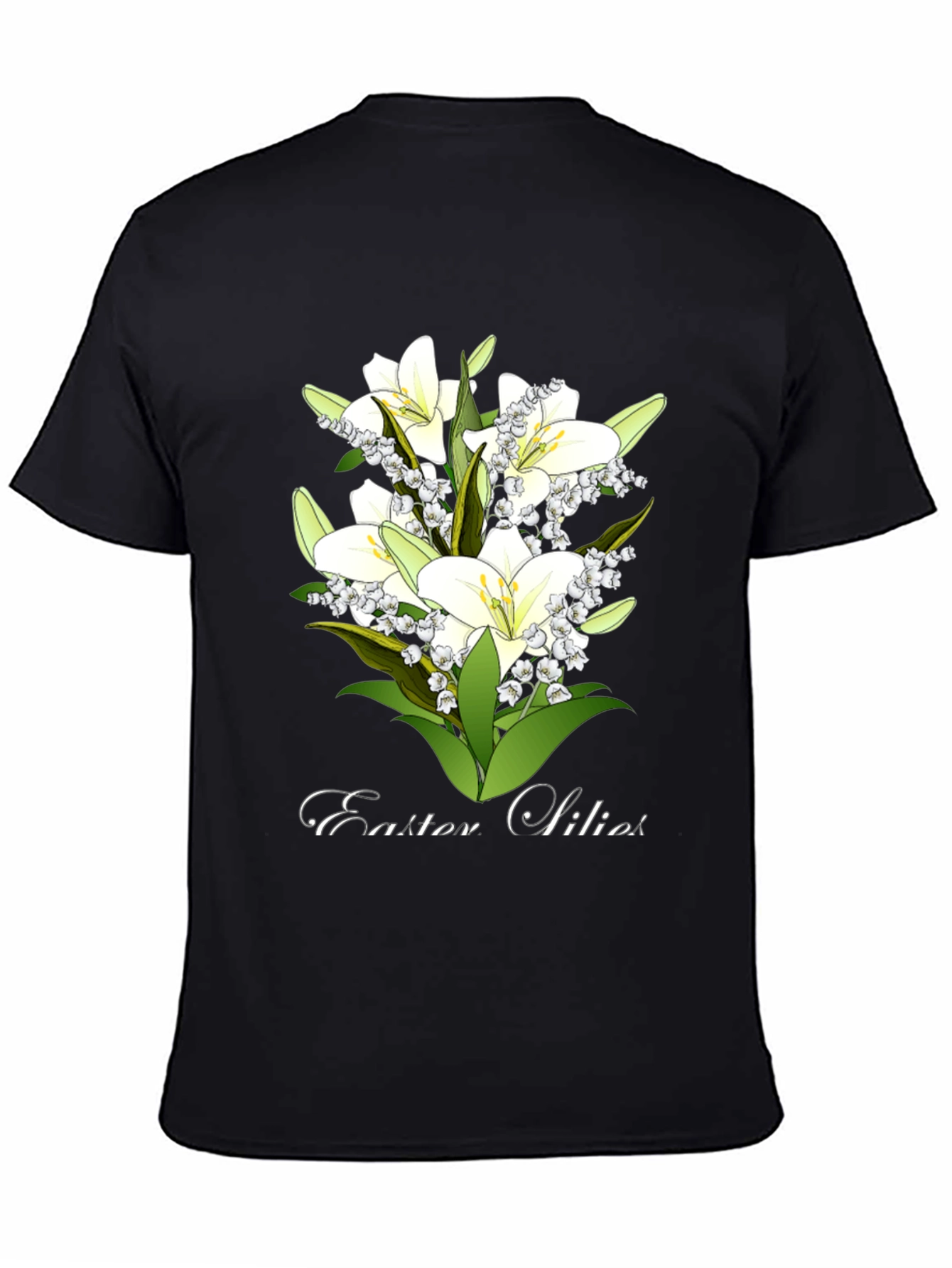 Easter Lilies Graphic Tee - Black Cotton T-Shirt