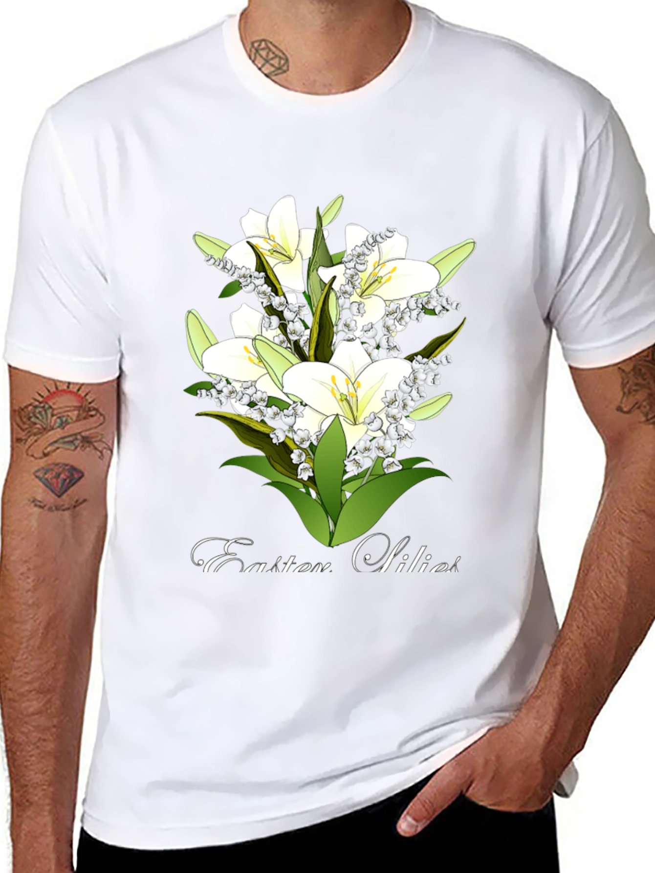 Easter Lilies Graphic Tee - Black Cotton T-Shirt