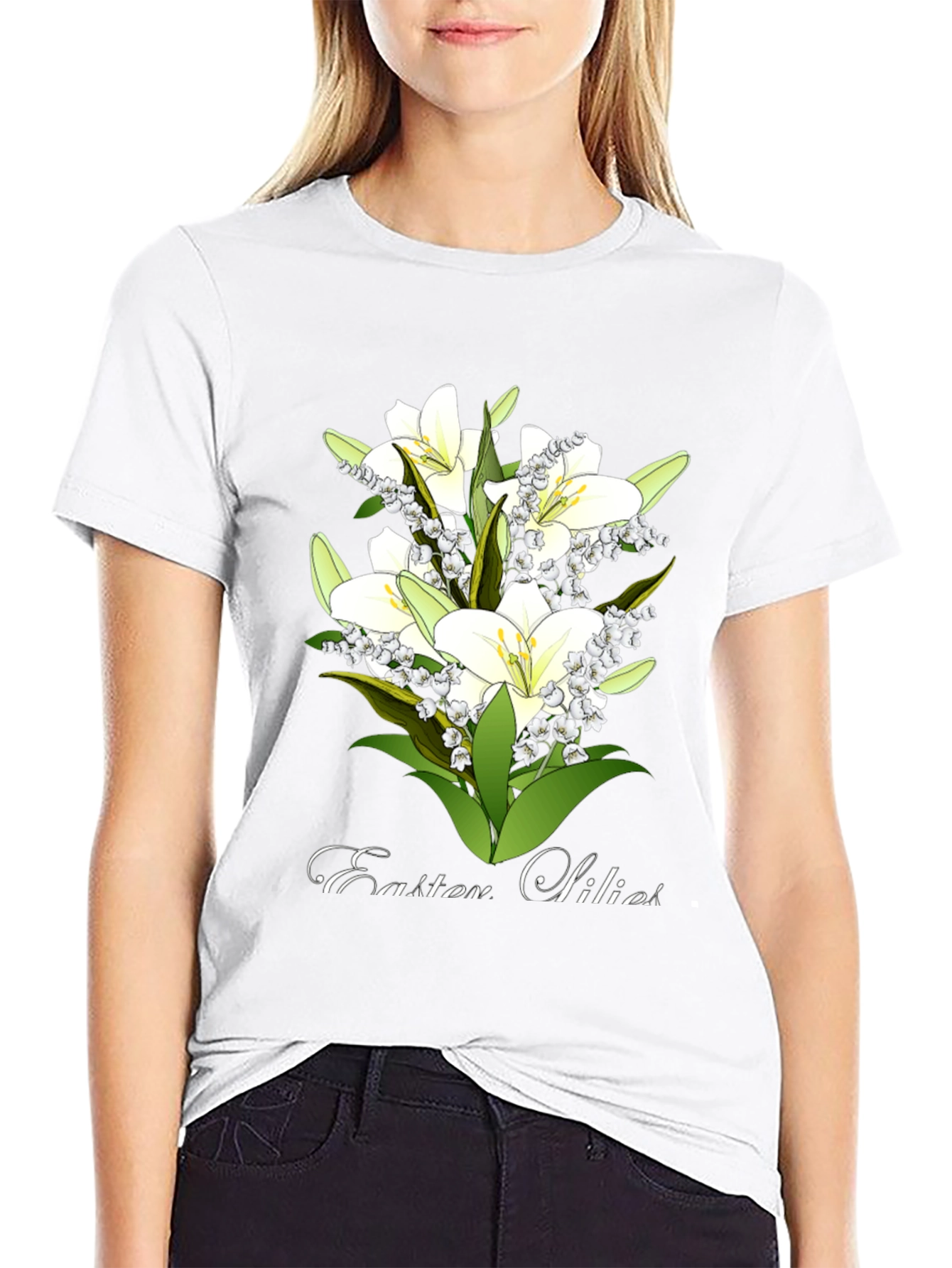 Easter Lilies Graphic Tee - Black Cotton T-Shirt
