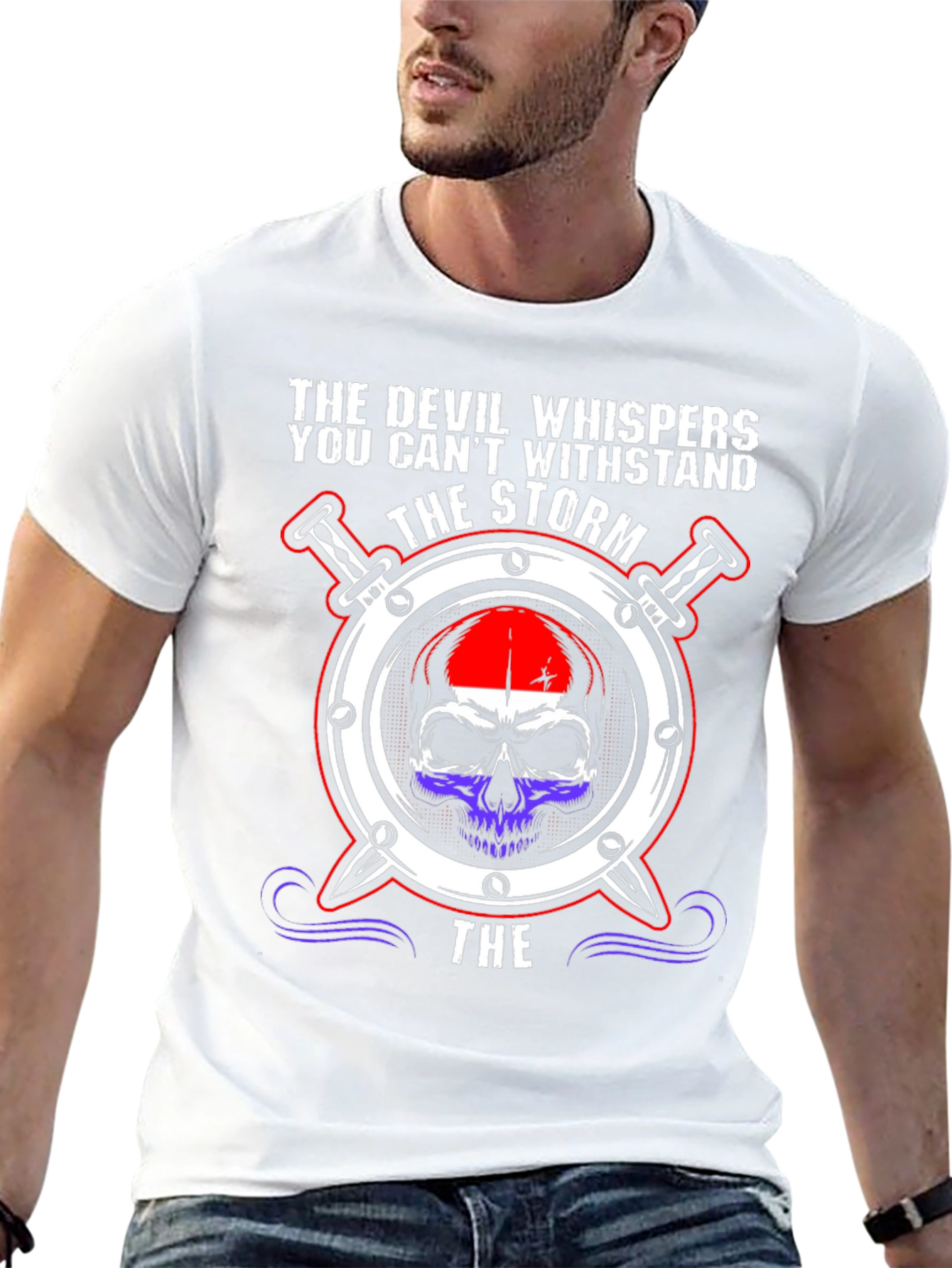 The Devil Whispers Storm Skull T-Shirt