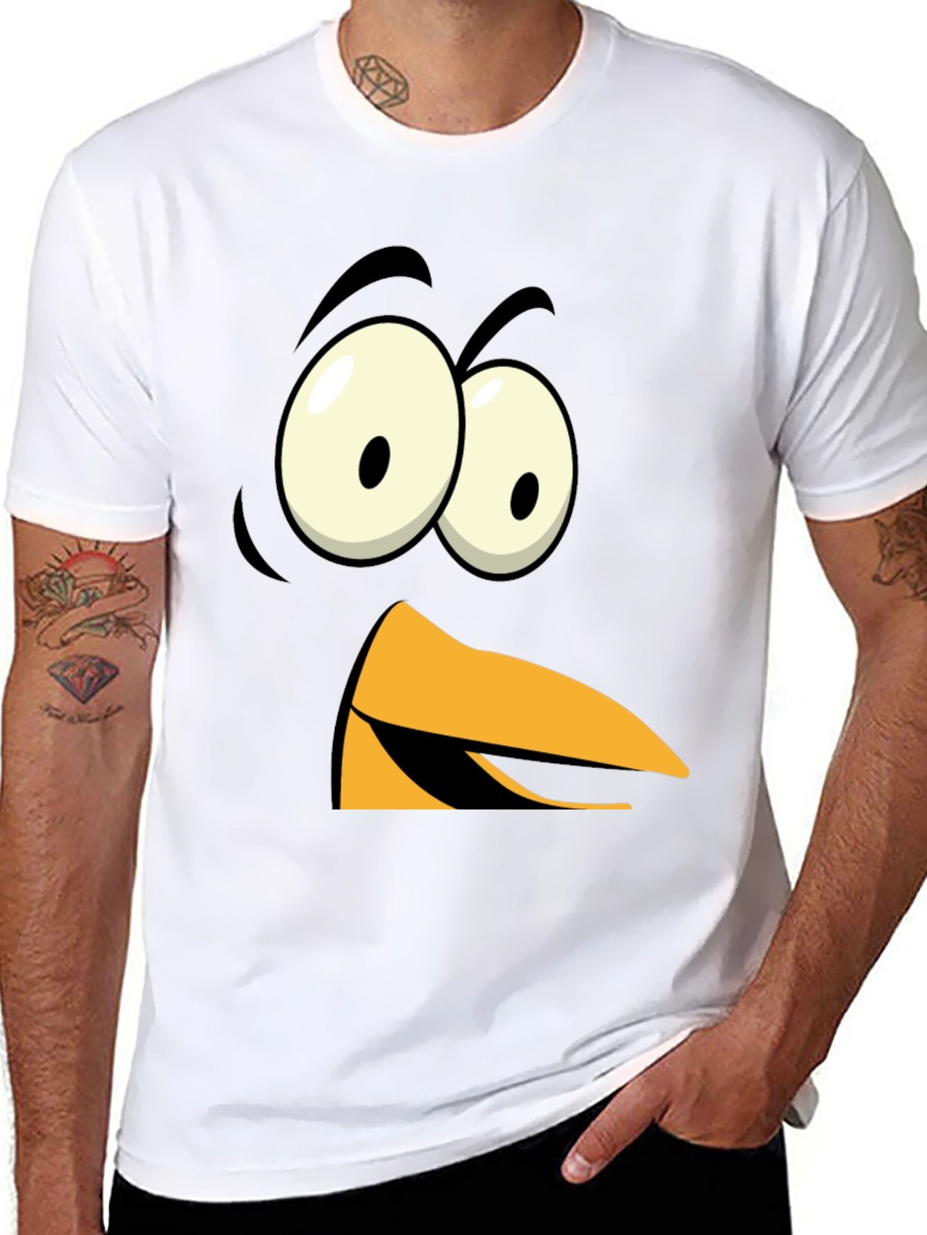 Funny Angry Bird Face Graphic Tee - Black