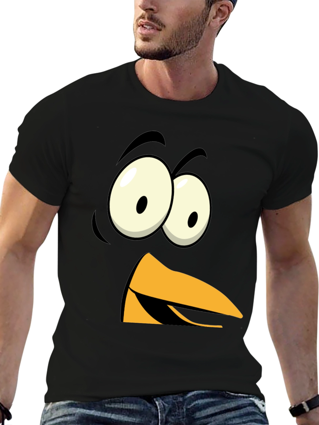 Funny Angry Bird Face Graphic Tee - Black
