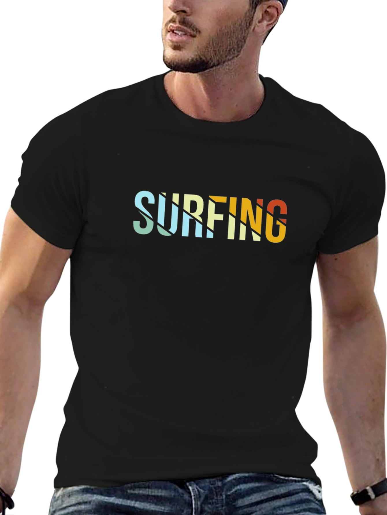 Retro Surfing Graphic Black Tee