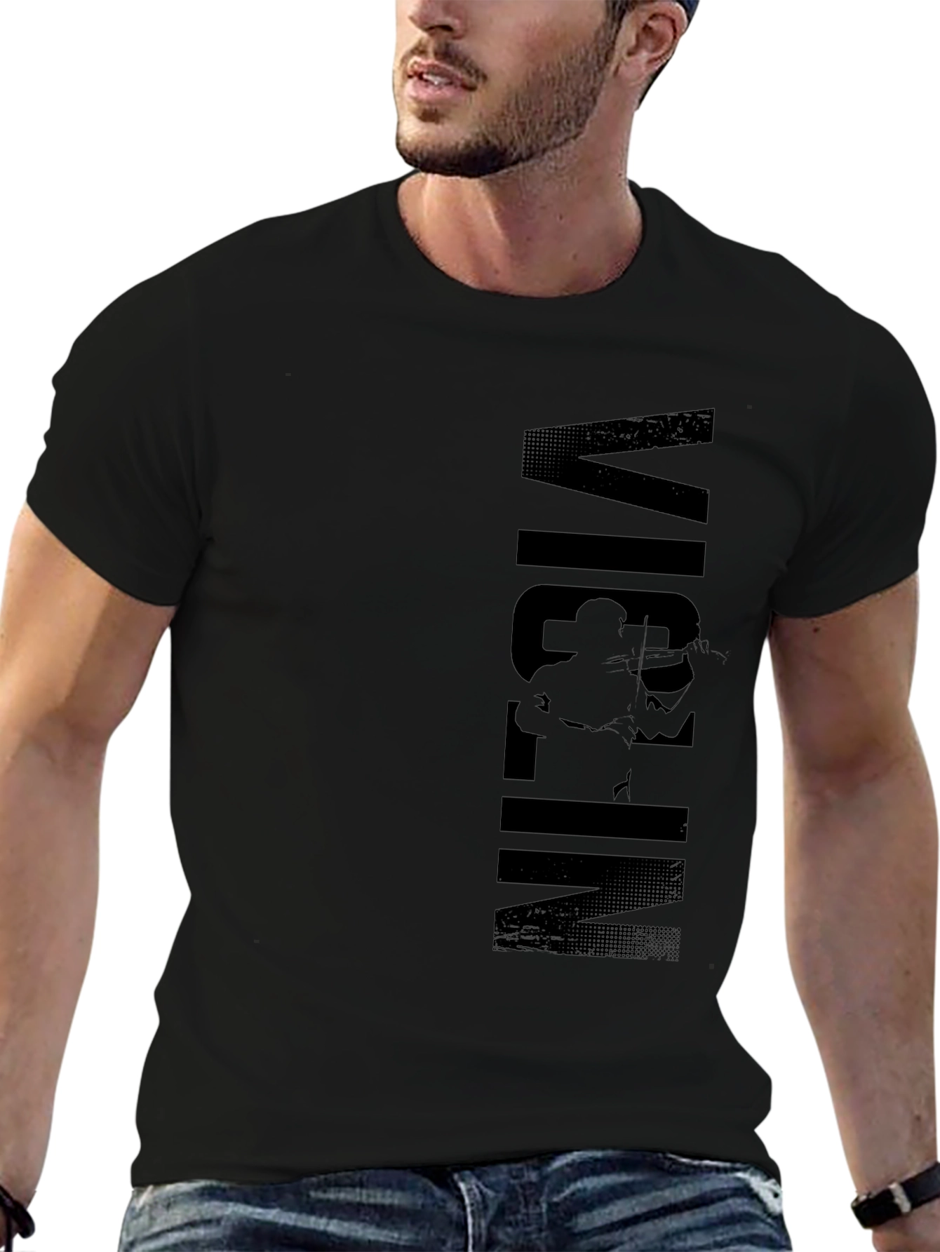 Violin Player Graphic Print Black T-Shirt