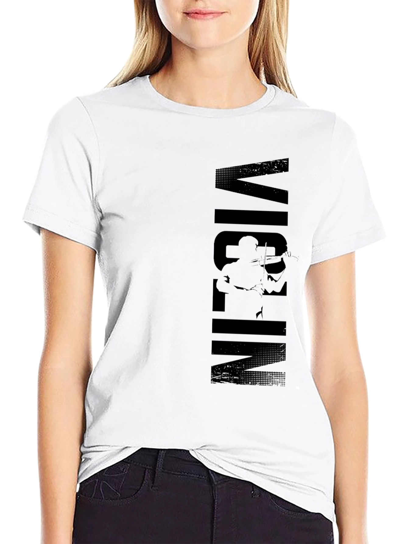Violin Player Graphic Print Black T-Shirt