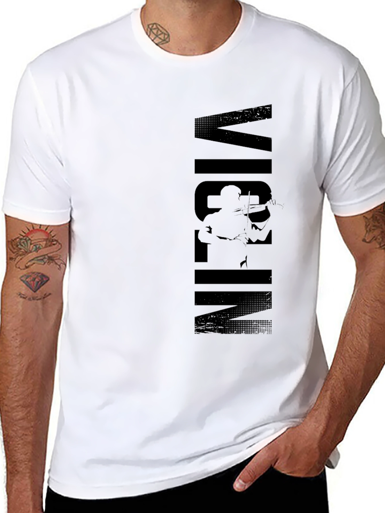 Violin Player Graphic Print Black T-Shirt