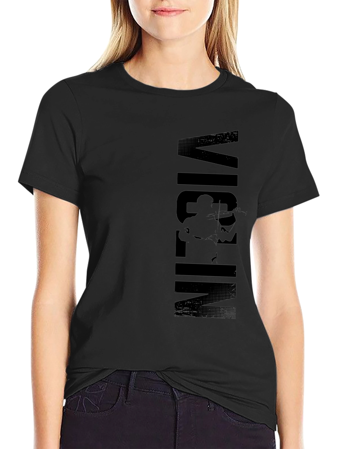 Violin Player Graphic Print Black T-Shirt