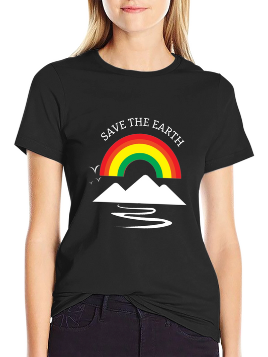 Save The Earth T-Shirt Rainbow Mountain Design