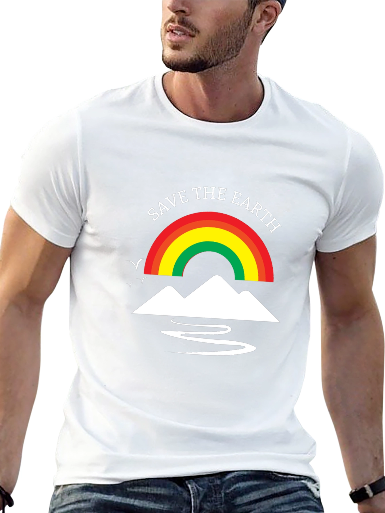 Save The Earth T-Shirt Rainbow Mountain Design