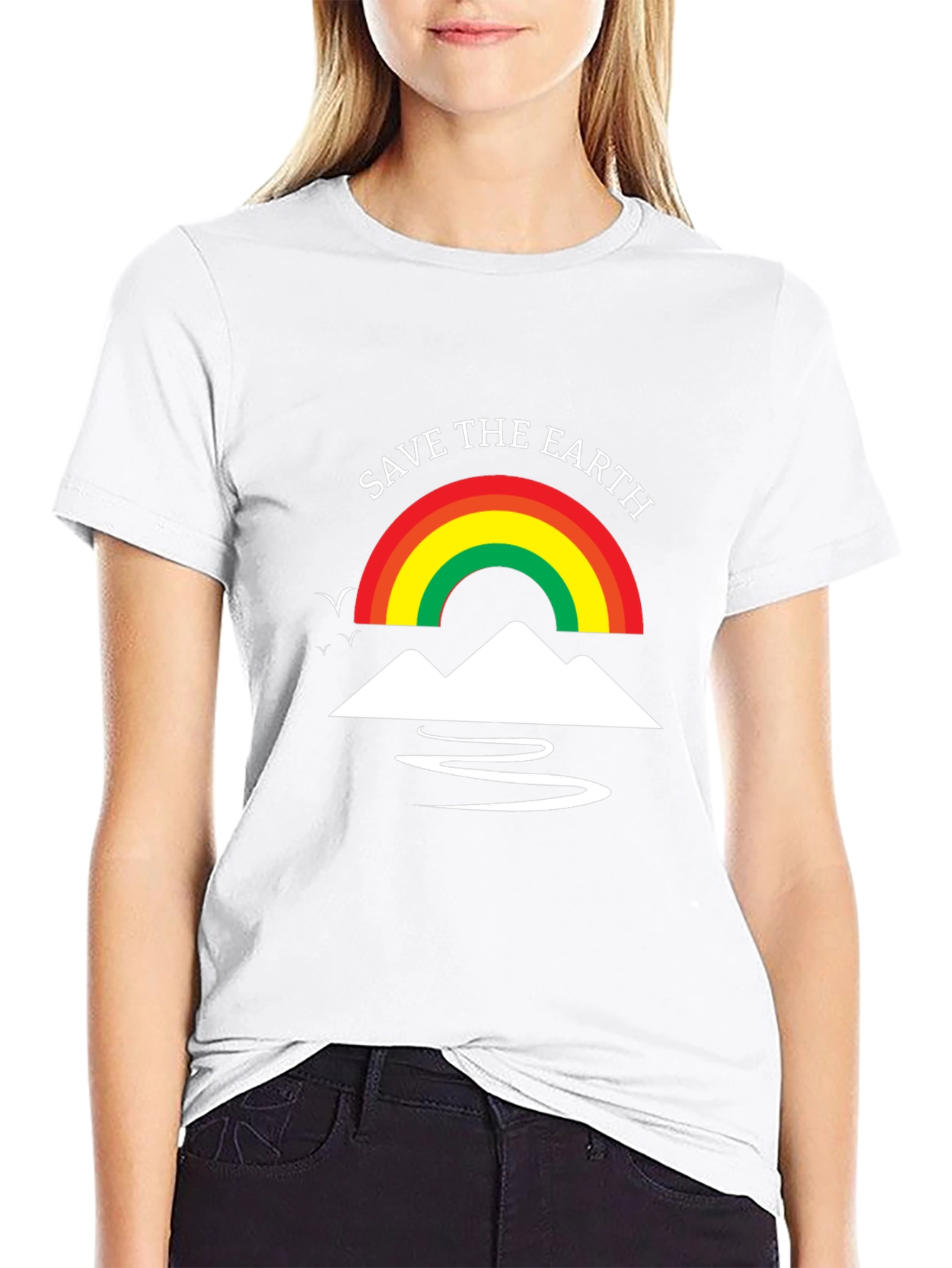 Save The Earth T-Shirt Rainbow Mountain Design