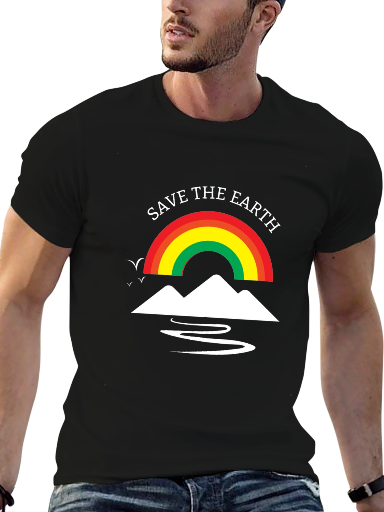 Save The Earth T-Shirt Rainbow Mountain Design