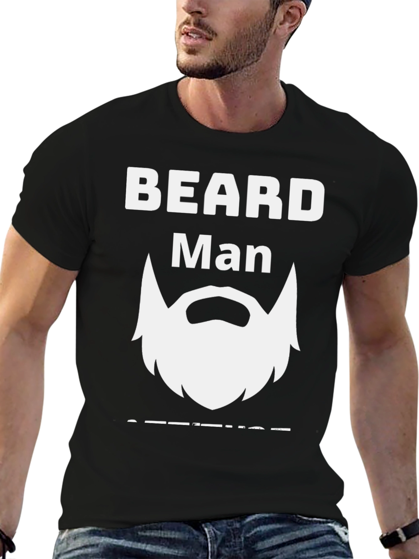 Beard Man T-Shirt - Black Crew Neck Tee
