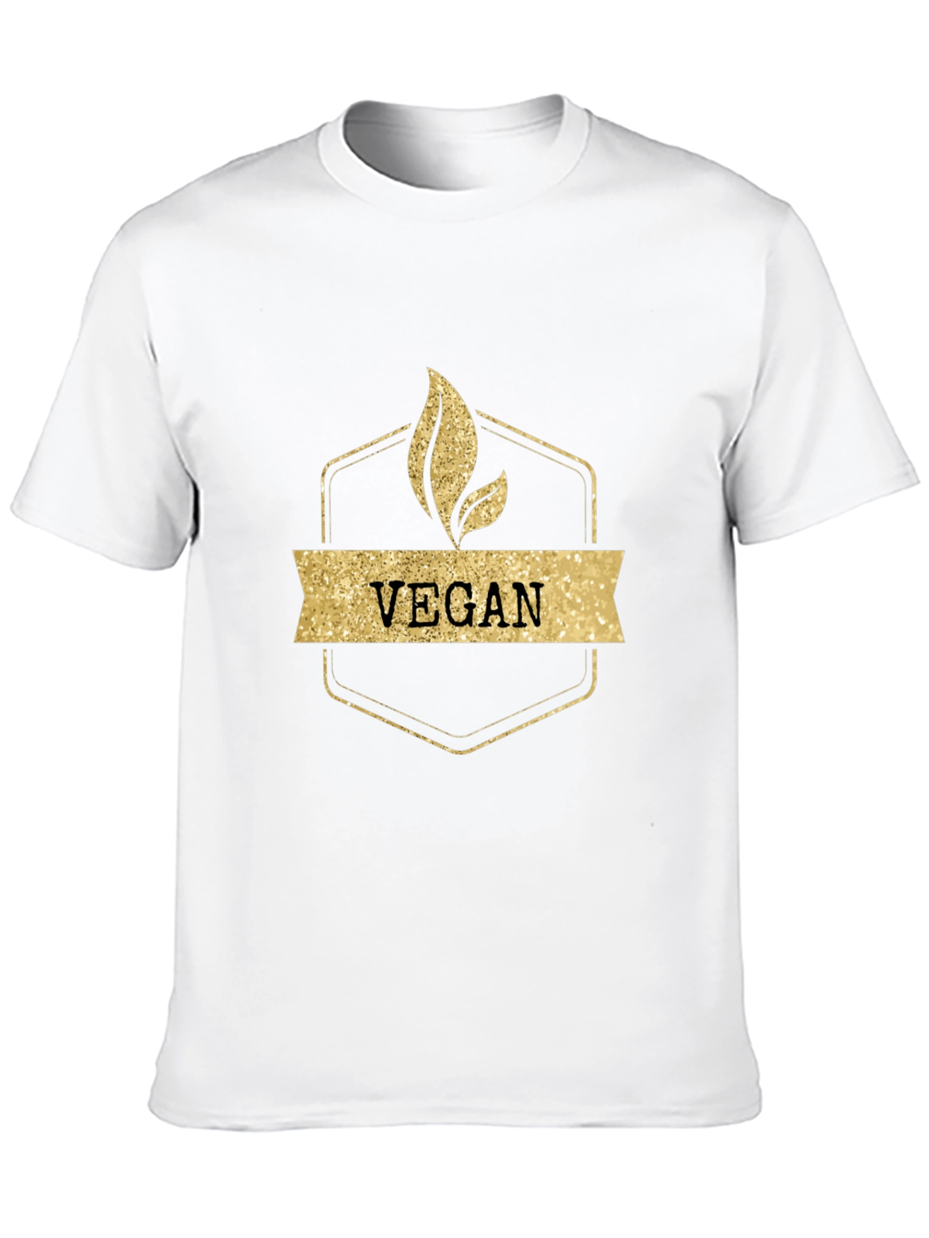 Vegan Gold Glitter Design Black T-Shirt