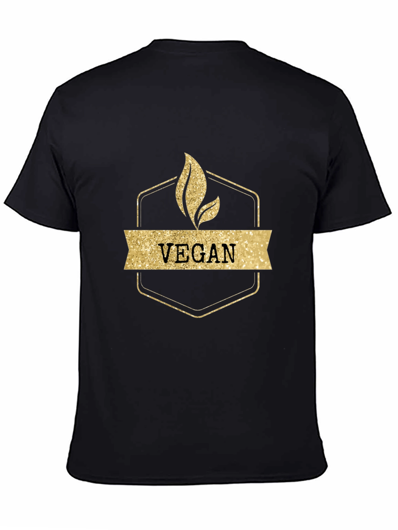 Vegan Gold Glitter Design Black T-Shirt