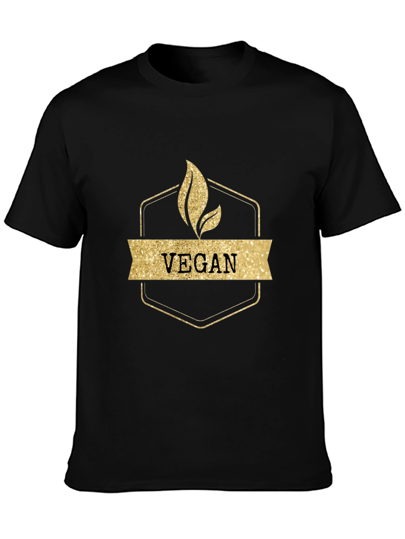 Vegan Gold Glitter Design Black T-Shirt