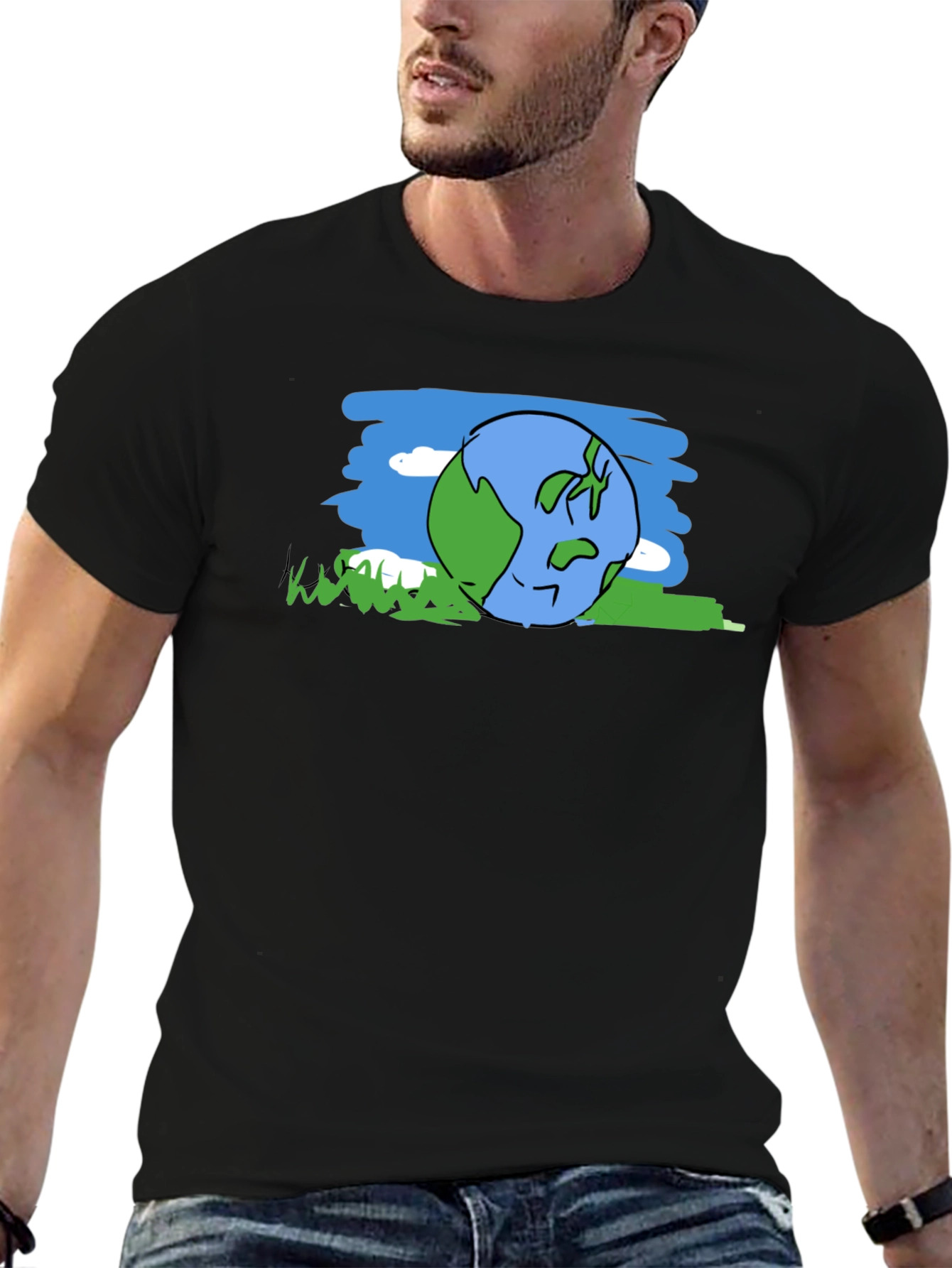 Cartoon Earth Graphic Tee - Black