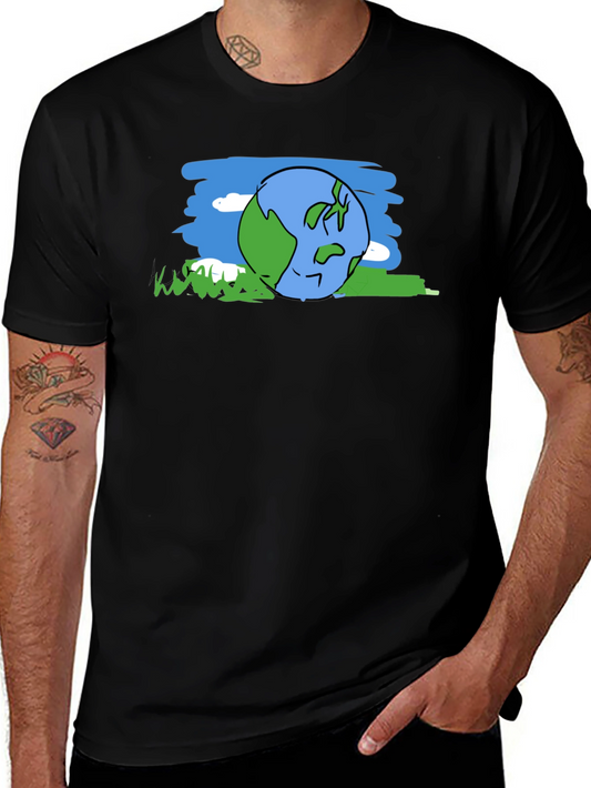 Cartoon Earth Graphic Tee - Black