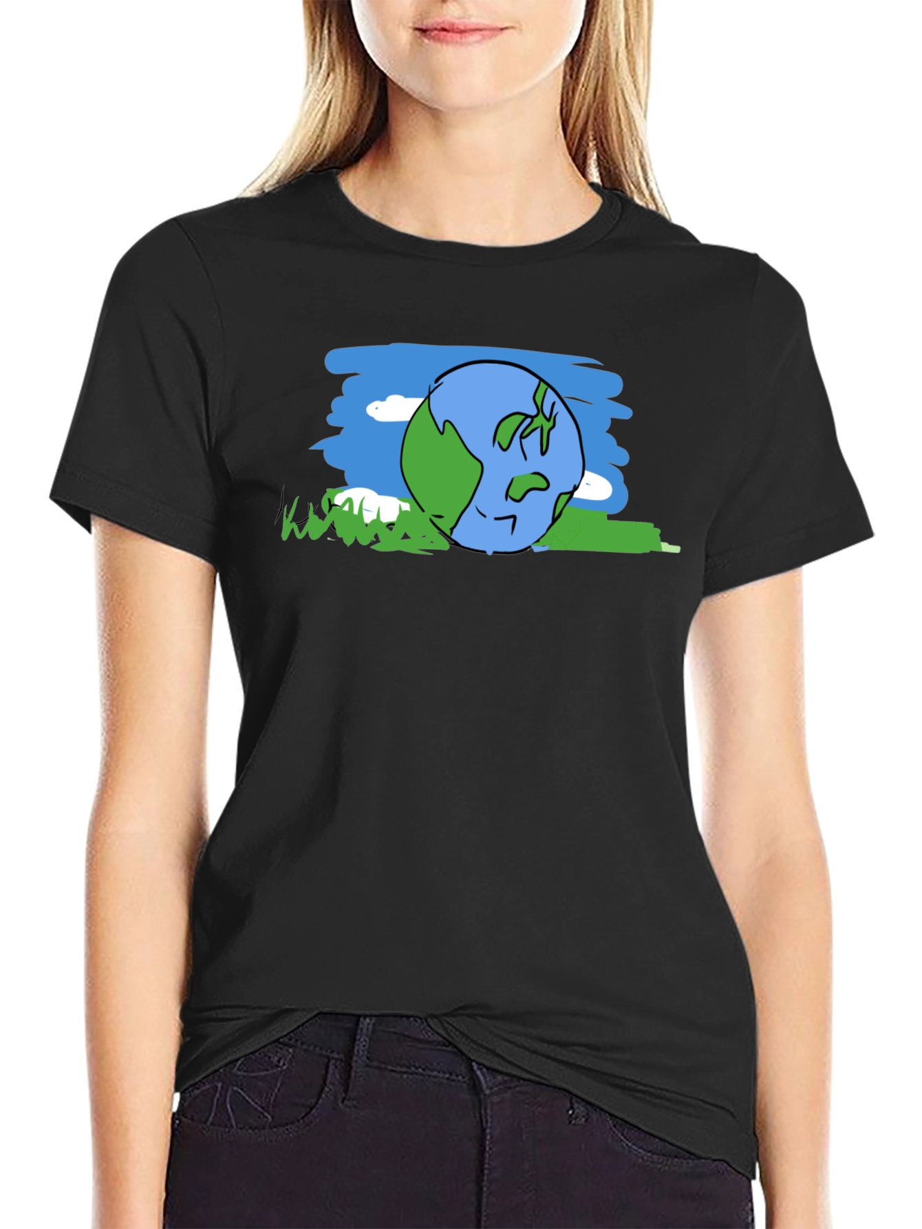 Cartoon Earth Graphic Tee - Black