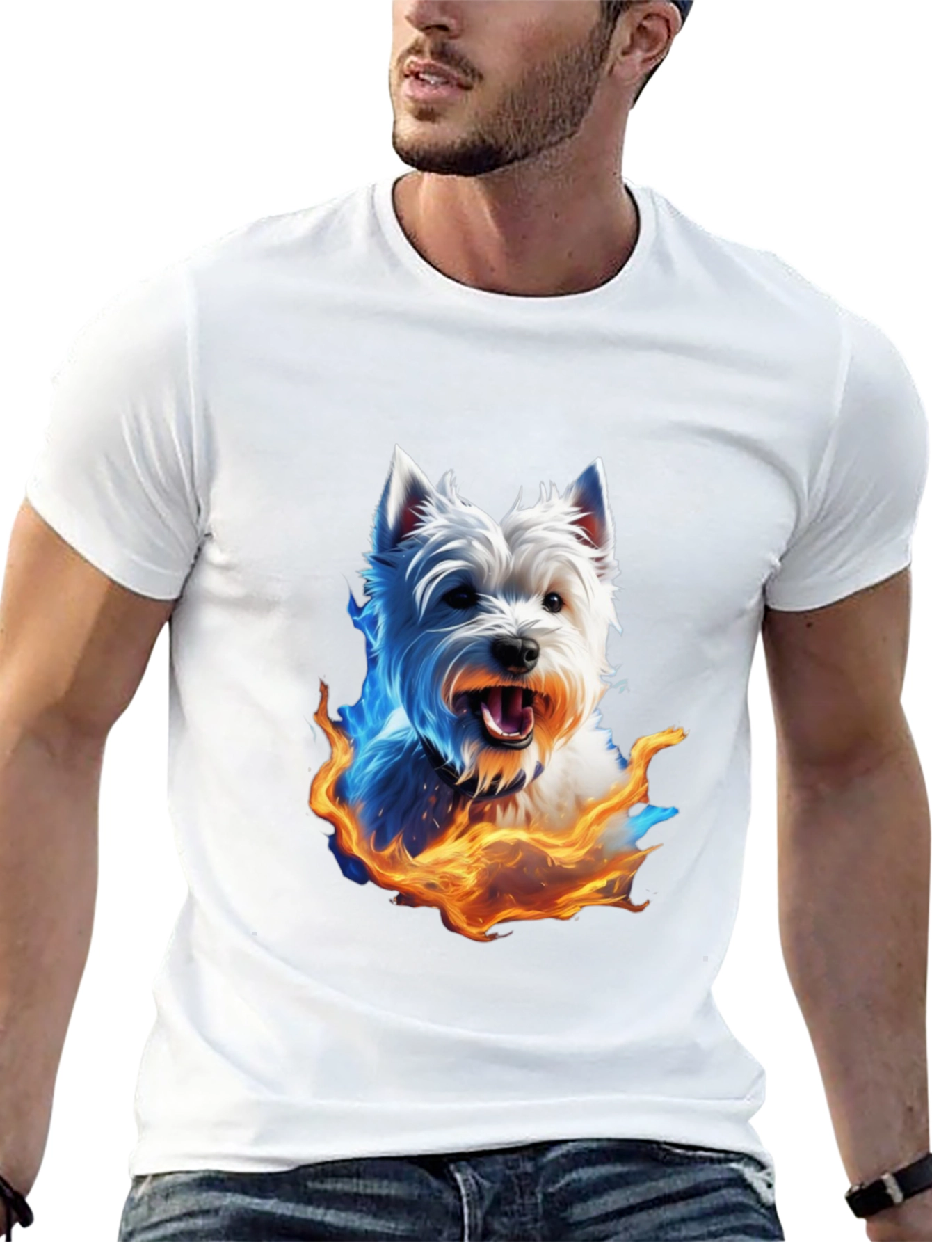 Fiery Westie Dog Graphic Tee - Black