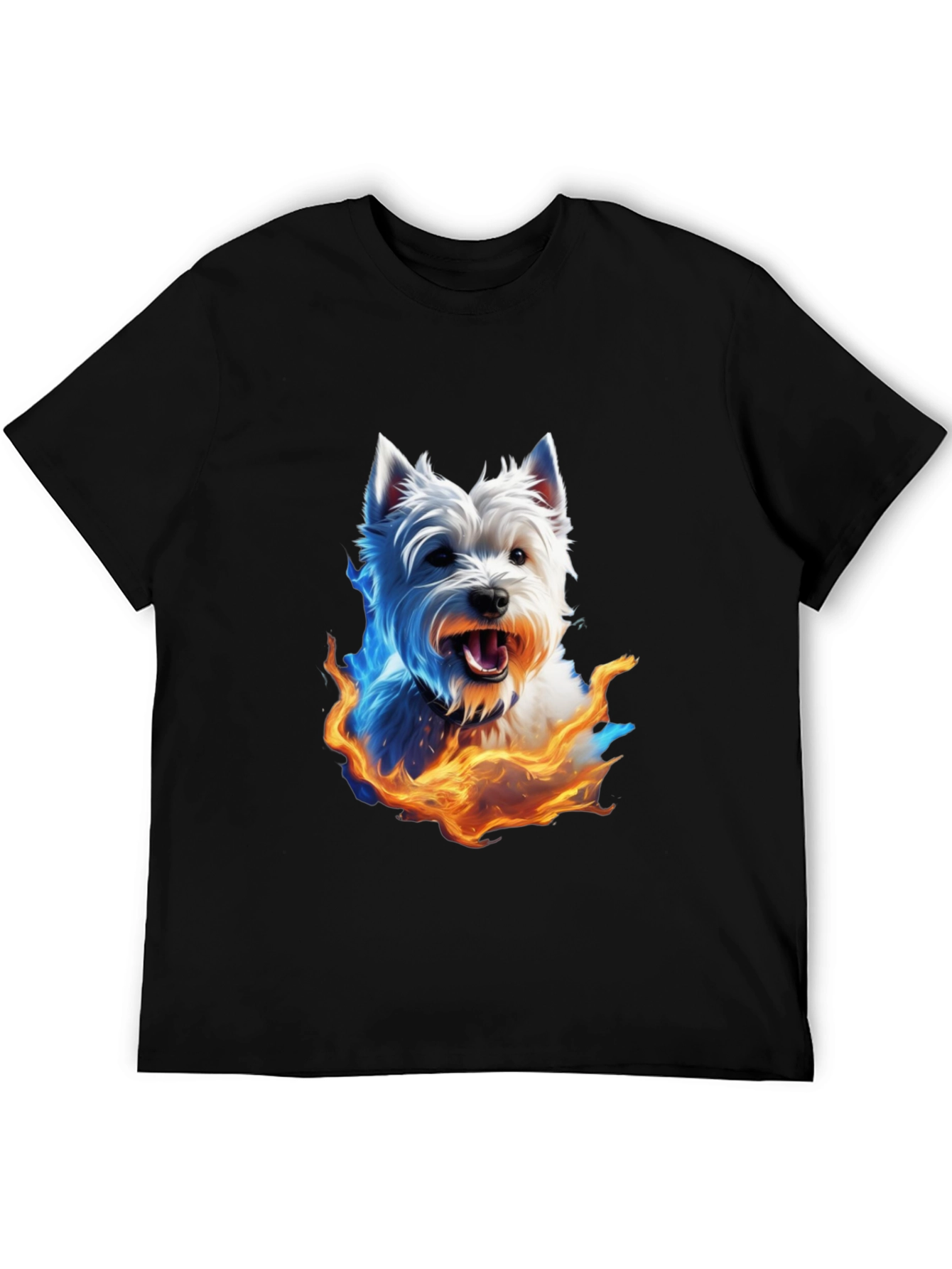 Fiery Westie Dog Graphic Tee - Black