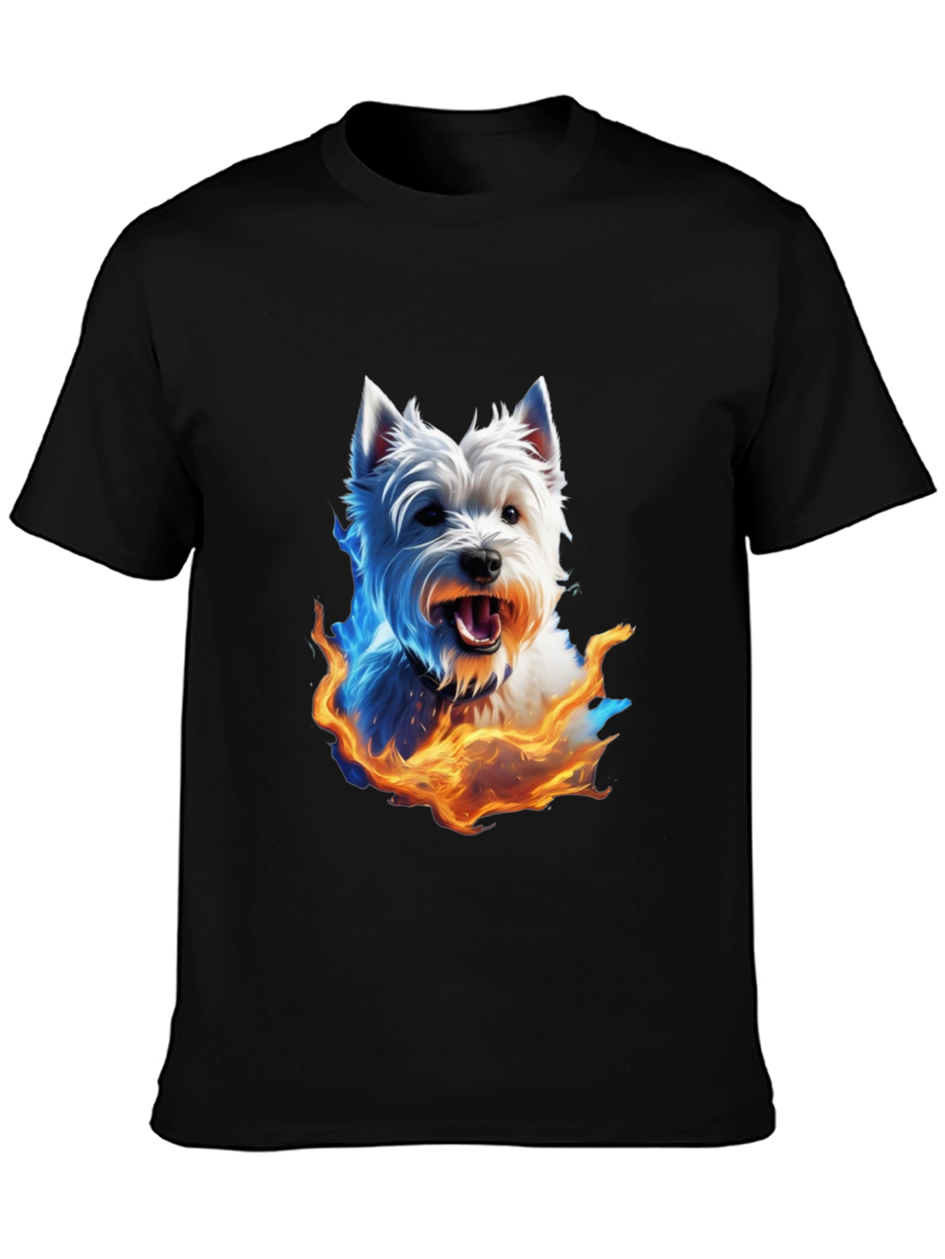 Fiery Westie Dog Graphic Tee - Black