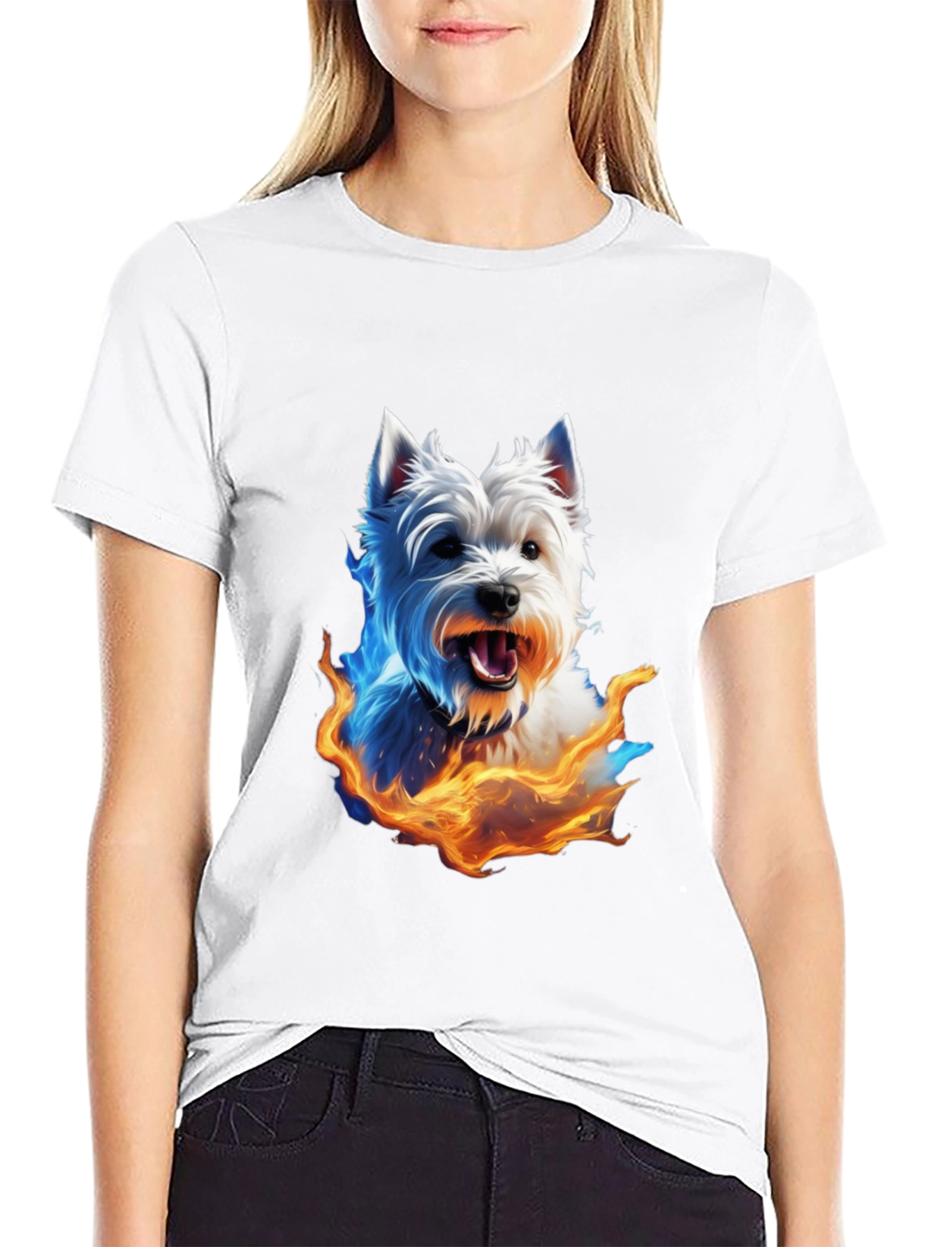 Fiery Westie Dog Graphic Tee - Black
