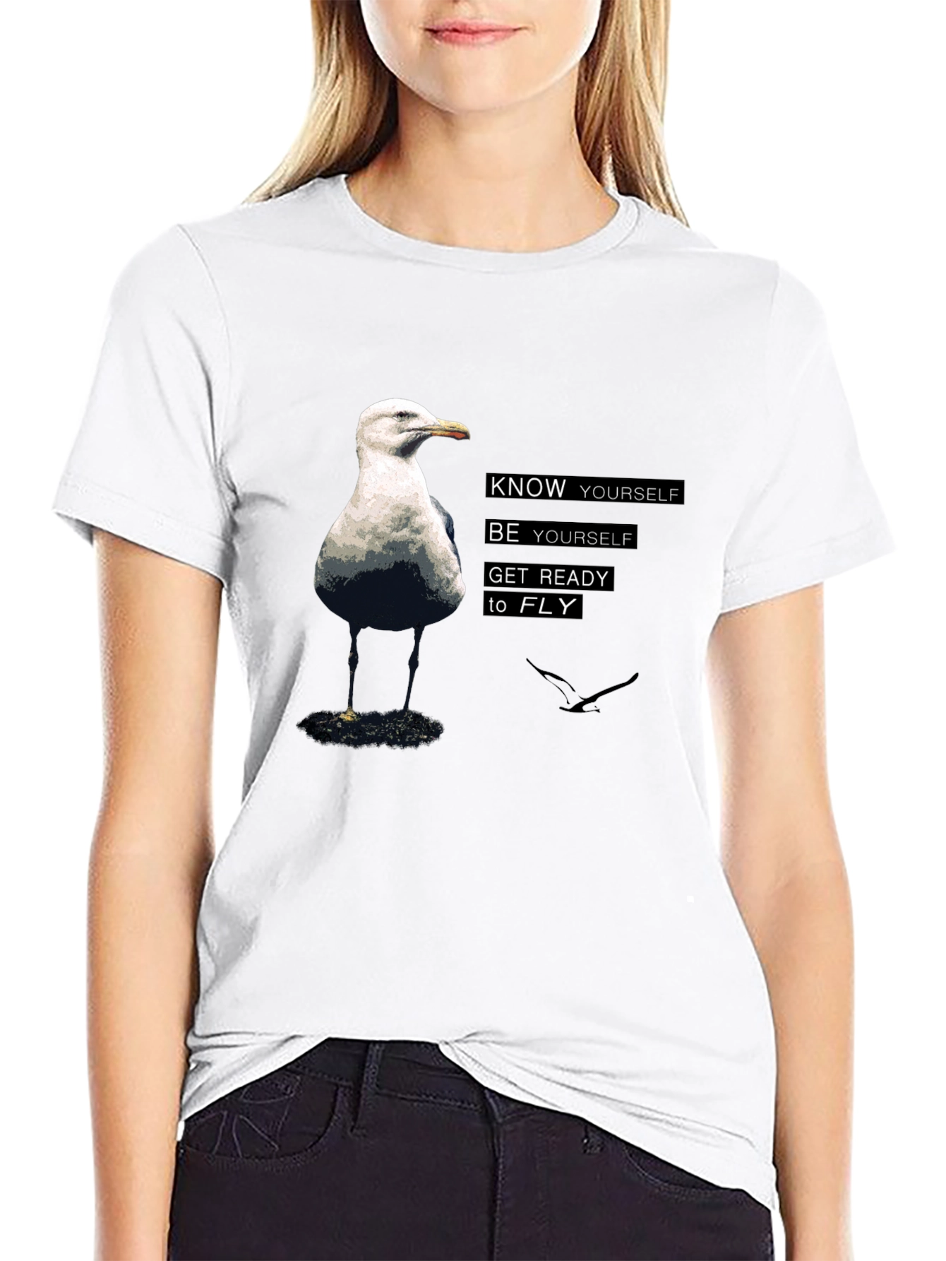 Know Yourself Bird Graphic Black T-Shirt