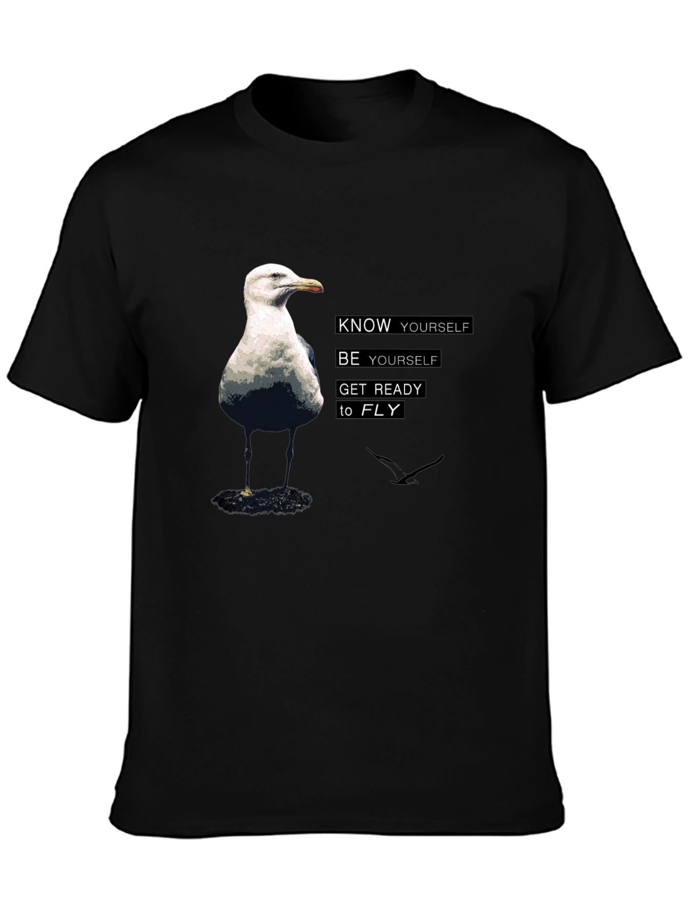 Know Yourself Bird Graphic Black T-Shirt