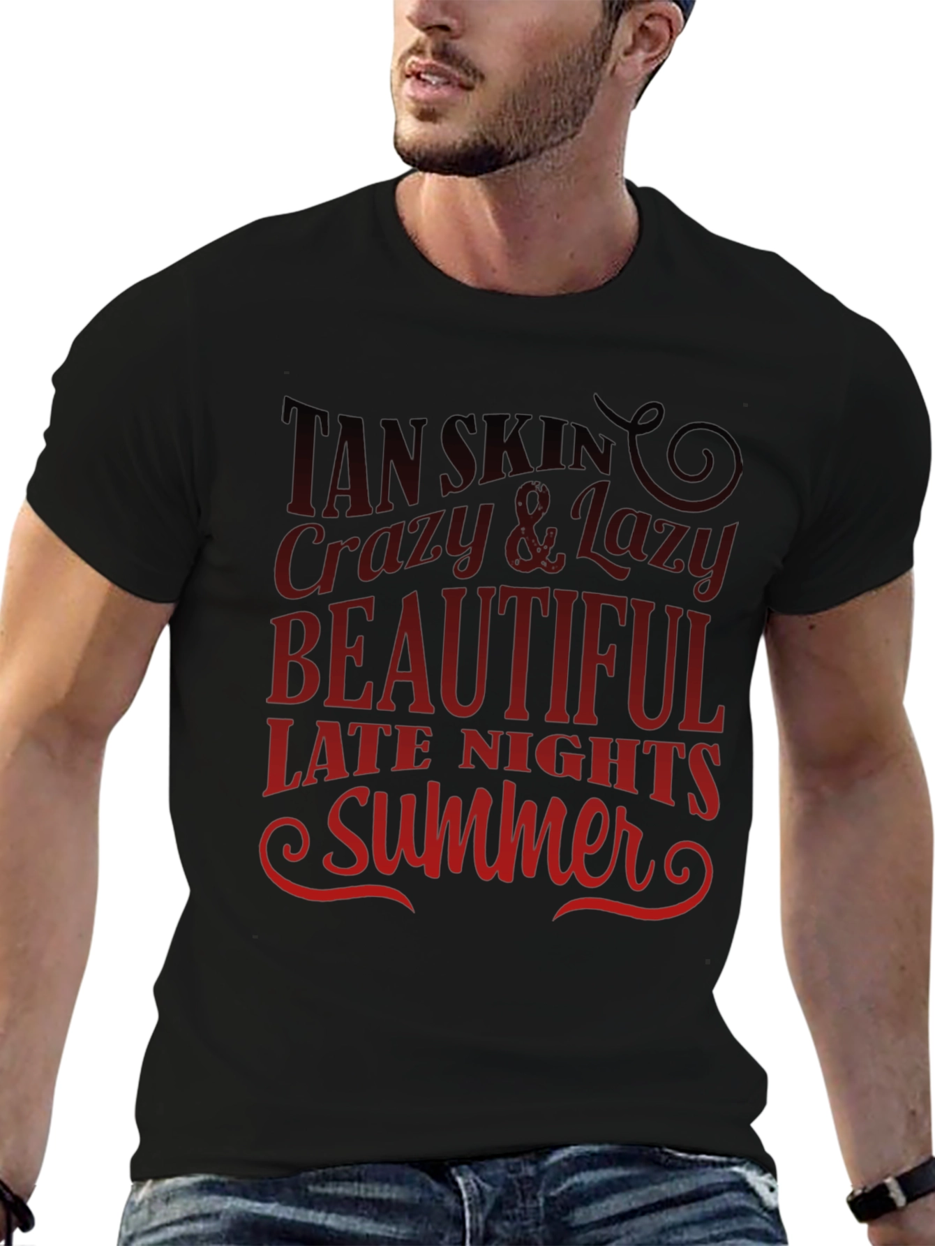 Tan Skin Summer Graphic Tee - Black Casual T-Shirt