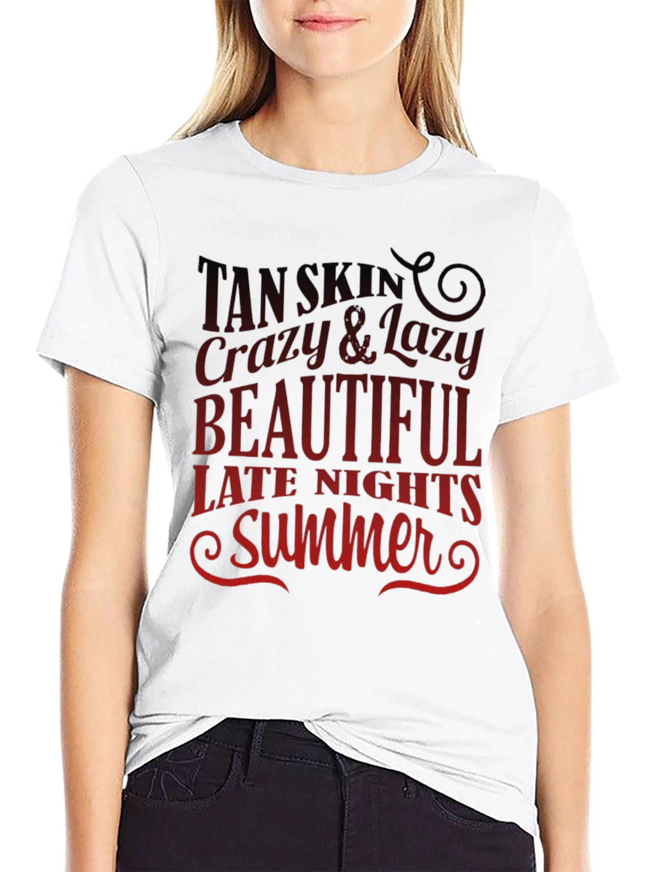 Tan Skin Summer Graphic Tee - Black Casual T-Shirt