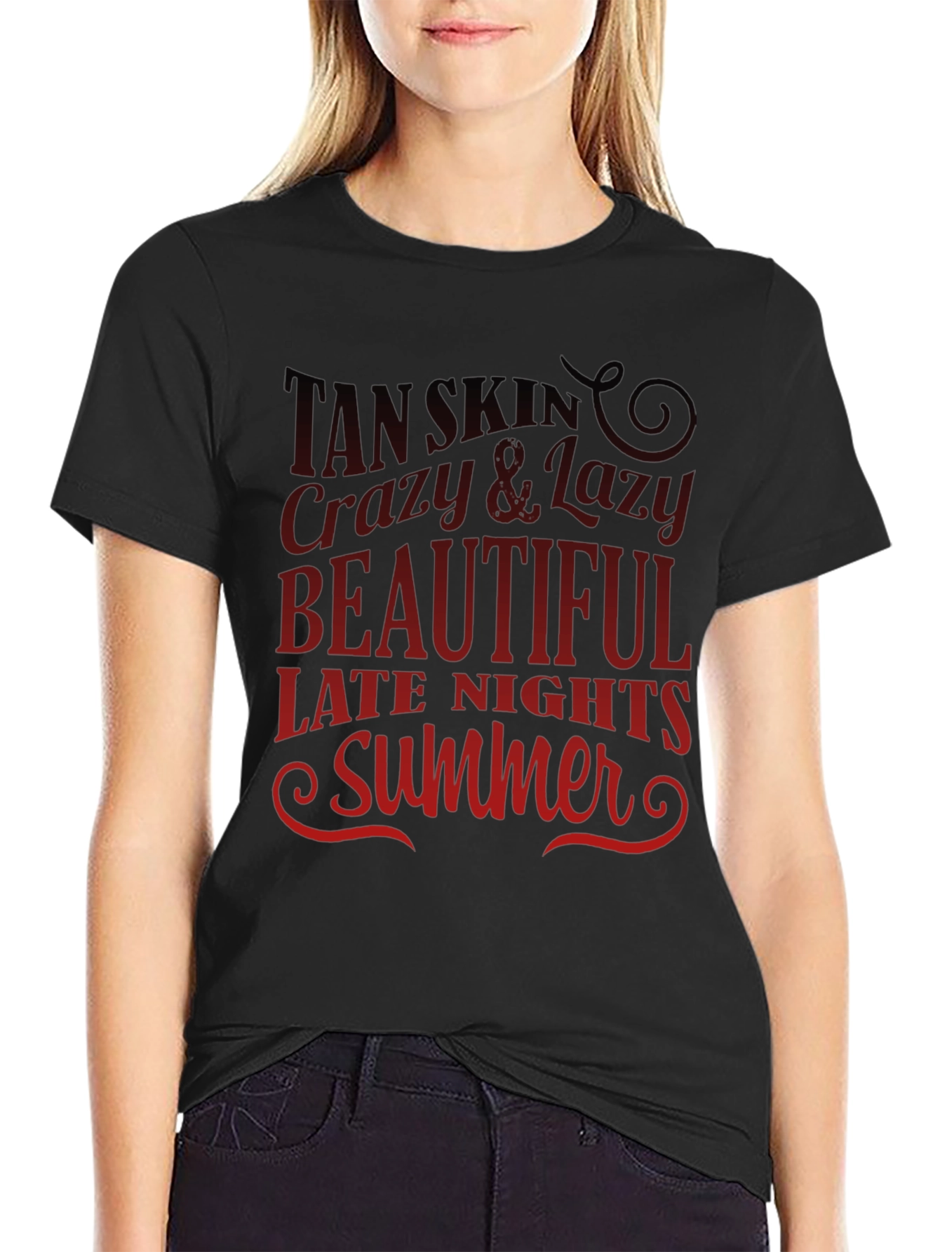 Tan Skin Summer Graphic Tee - Black Casual T-Shirt