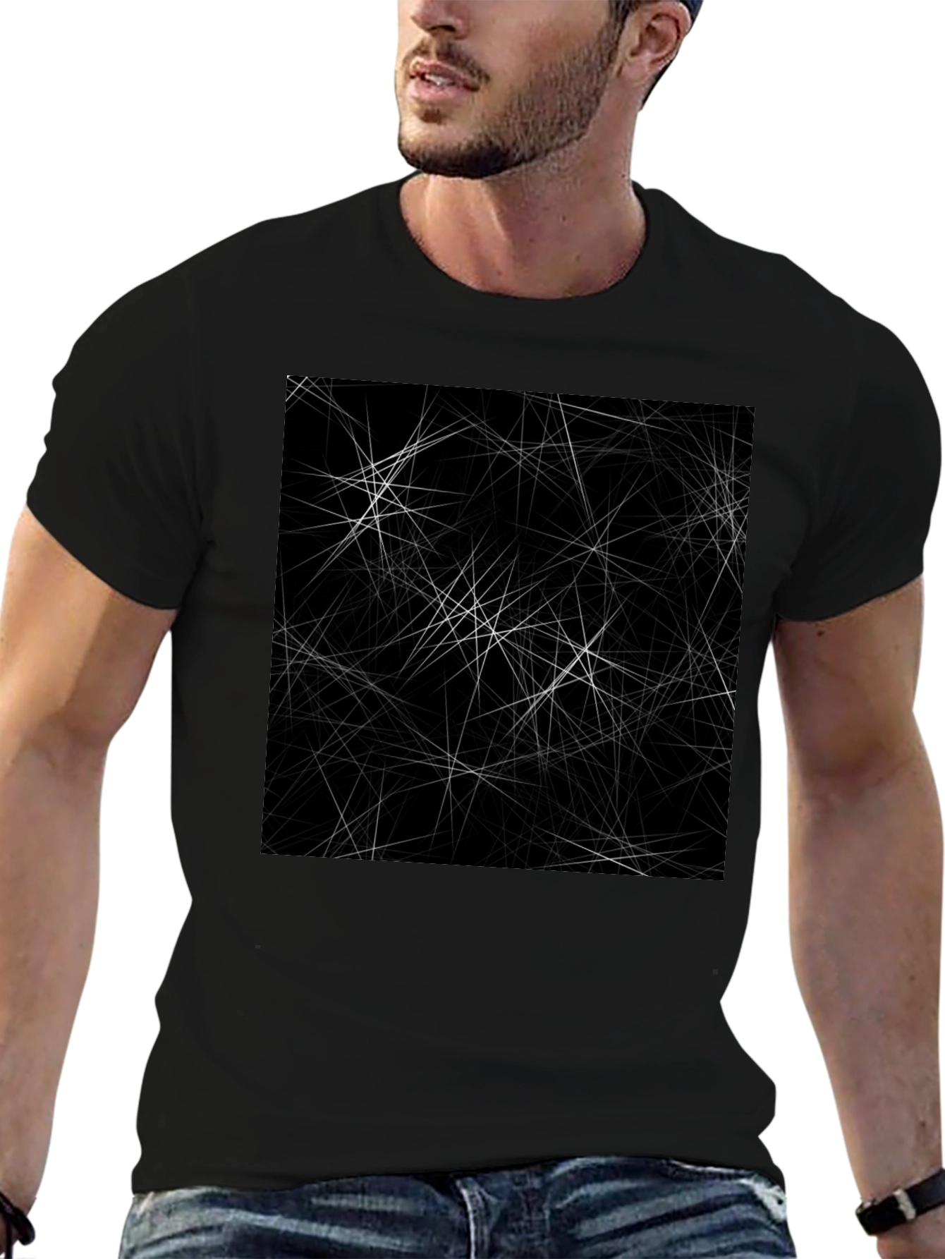 Abstract Line Art Black T-Shirt