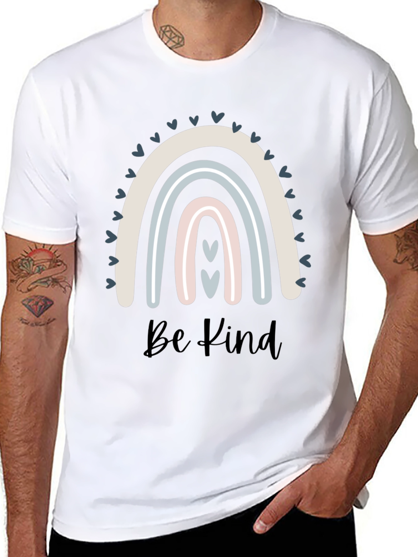 Be Kind Rainbow Graphic Tee - Black Cotton T-Shirt